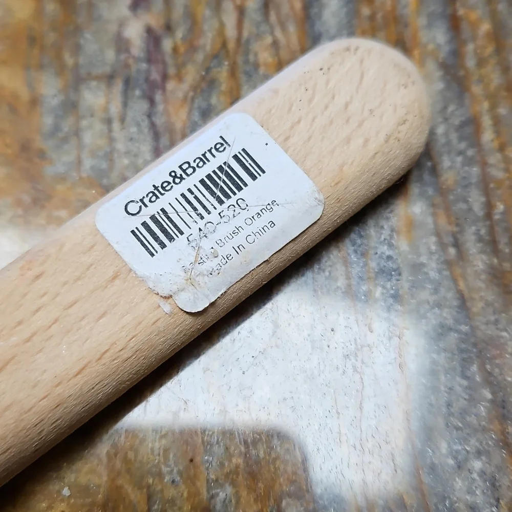 CRATE & BARREL Orange Silicone Pastry Brush with Wooden Handle
